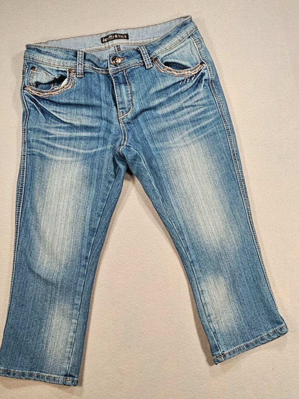 Vanilla Sky Women Distressed Washed Capri Jeans Womens Size 8